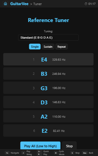Reference tuner with alternate tunings